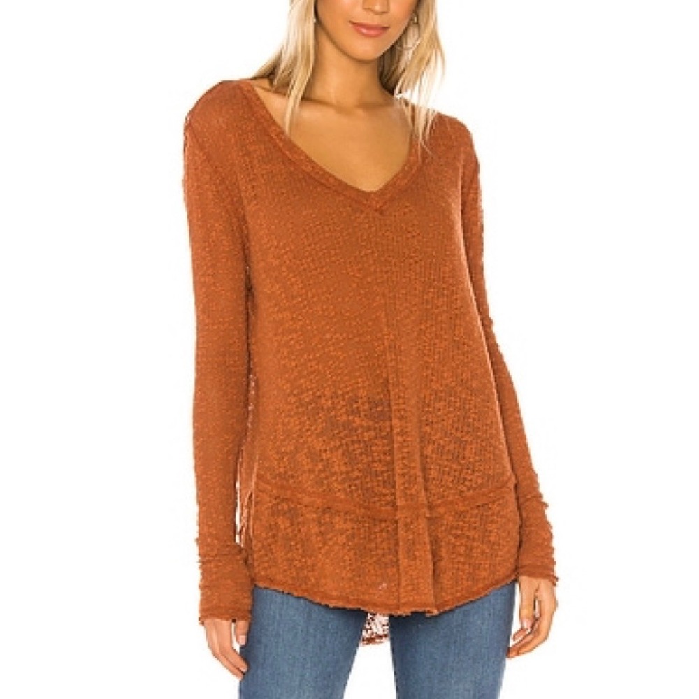 Free People We The Free Copper Orange Ocean Air Hacci Sweater Size Medium‎